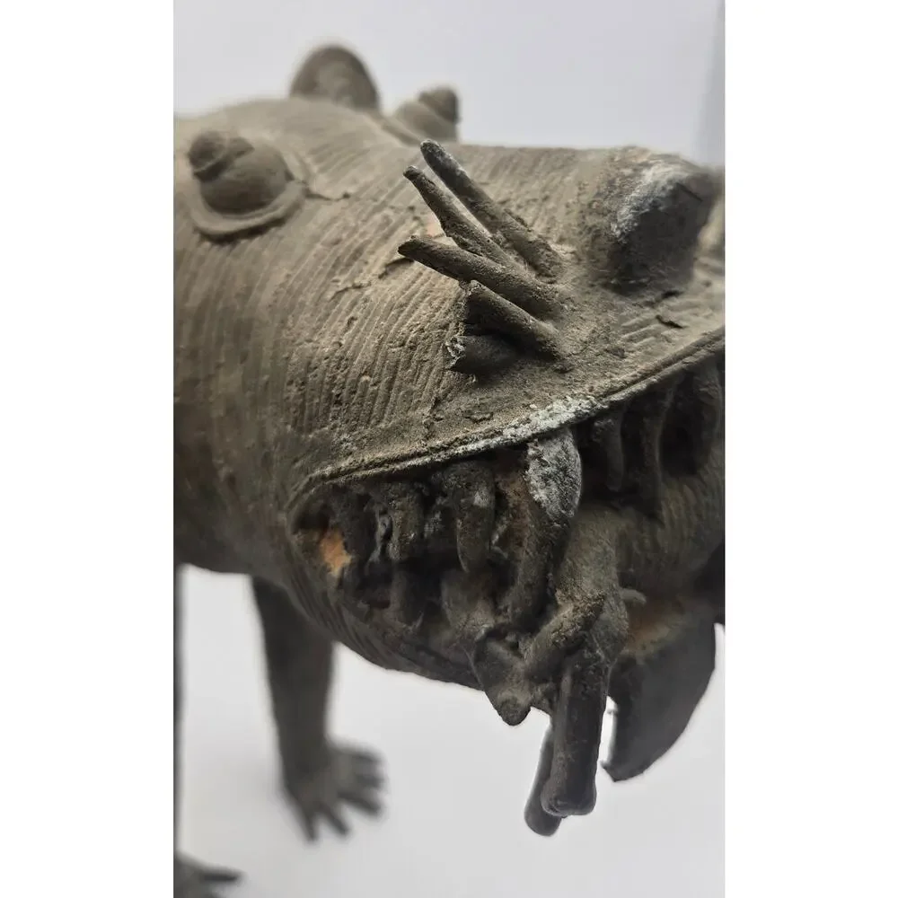 VTG African Rare Vintage Bronze Benin Tiger/Warthog Sculpture - Picture 12 of 15